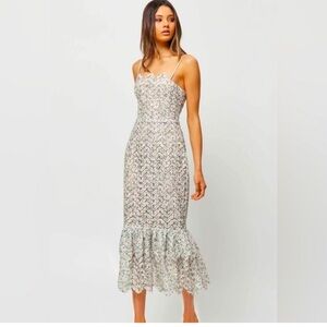 Elliatt White Floral Midi Dress with Pink & Green Accents